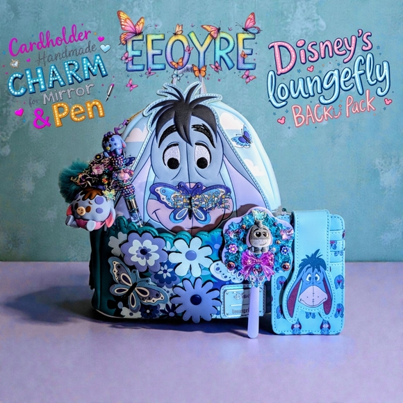 Loungefly Handbags - Loungefly Winnie the Pooh Eeyore  Butterflies Mini-Backpack,Charm,Wallet &Mirror